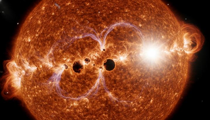 Рекордное наблюдение Солнца поможет прогнозировать космические бури Поверхность Солнца крупным планом с гигантской активной областью, из которой вырывается мощная солнечная вспышка.
