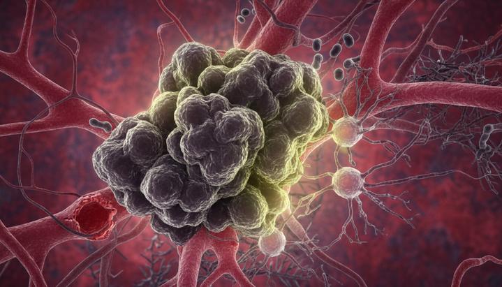 Производное витамина А оказалось пособником рака в борьбе с иммунитетом Скопление раковых клеток, подавляющих активность окружающих их иммунных клеток в микроокружении опухоли.