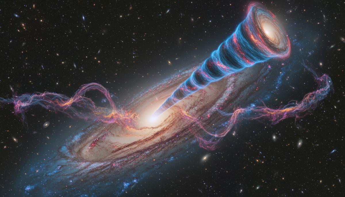 Колеблющаяся джет-струя черной дыры подавляет рождение звезд Галактика VV 340a, из центра которой вырывается мощная колеблющаяся струя газа, разгоняющая облака межзвездной пыли.