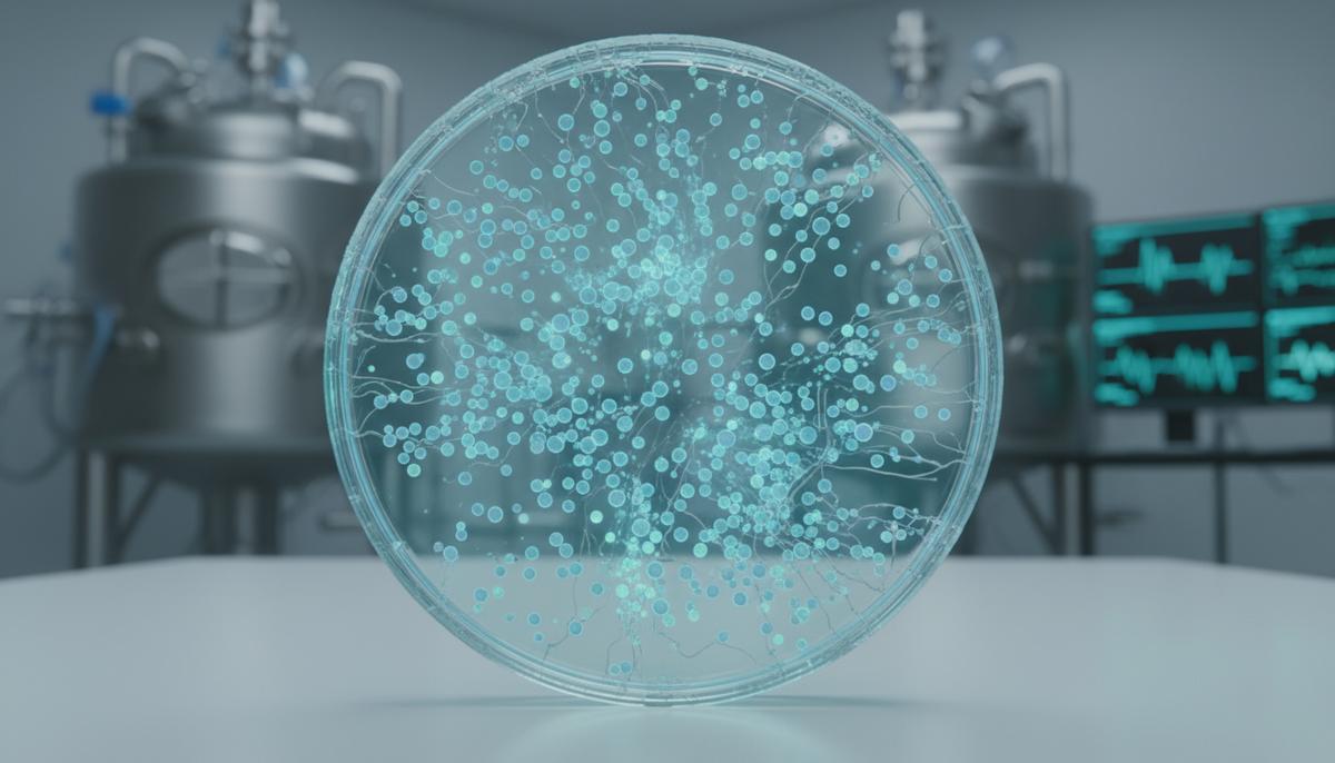Создан метод выращивания Т-хелперов из стволовых клеток для иммунотерапии Чашка Петри с культурой клеток в стерильной научной лаборатории на размытом фоне современного биомедицинского оборудования.