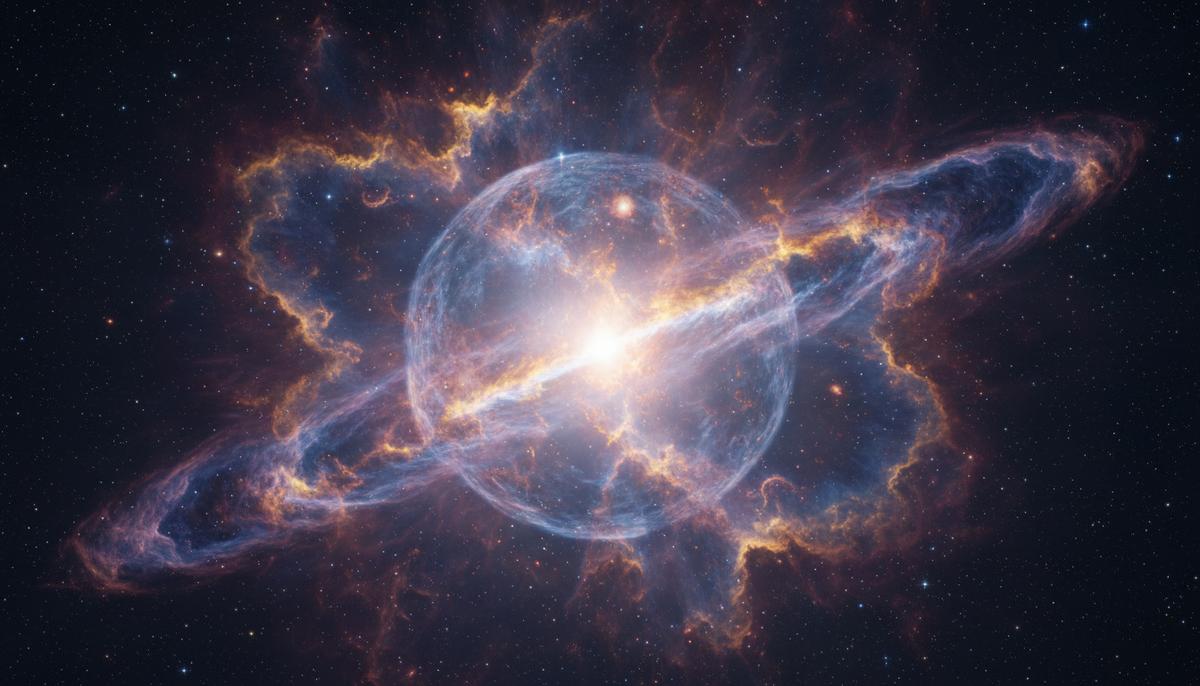 Радиоволны от сверхновой раскрыли тайны последних лет жизни звезды Яркий взрыв сверхновой звезды в открытом космосе. Ударные волны от взрыва сталкиваются с окружающим облаком из газа и пыли.