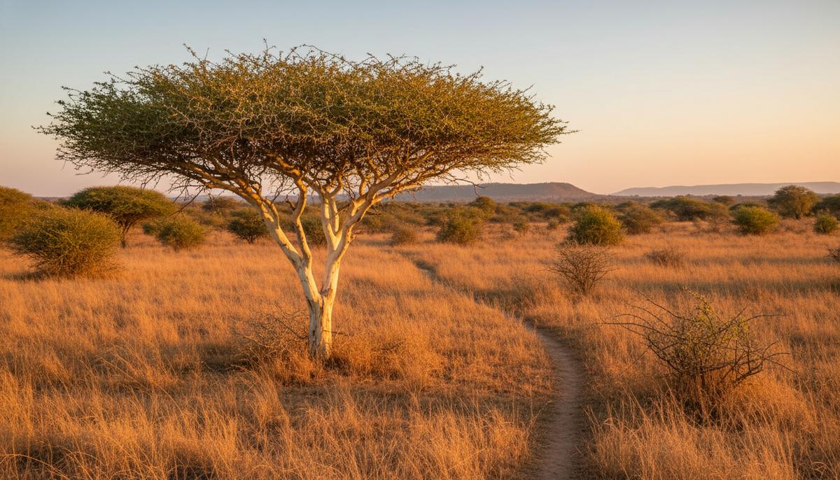 Древние тексты доказали, что саванны Индии – не вырубленные леса Одинокое дерево акации с колючими ветвями и светлой корой в центре обширной индийской саванны с сухой травой.
