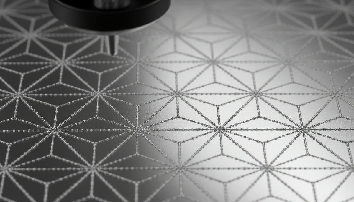 Микроскопическое изображение коротких прямых цепочек атомов фосфора, расположенных на поверхности серебра под разными углами.