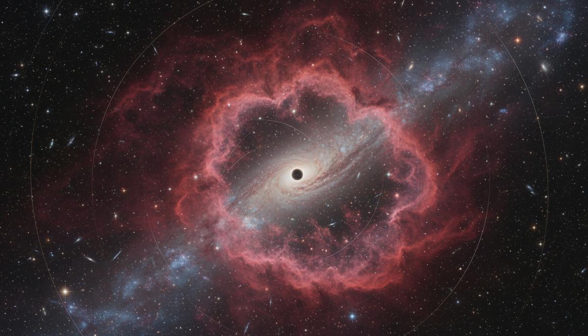 Красноватое облако космической пыли и газа в галактике Андромеды, оставшееся после коллапса массивной звезды в черную дыру.