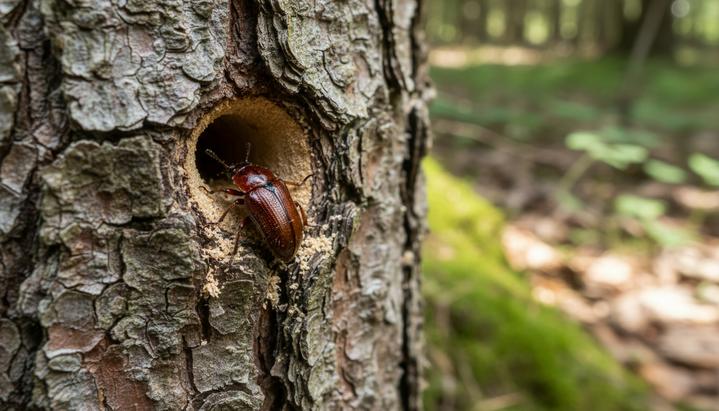 Ученые раскрыли тройной химический конфликт ели, короеда и грибка