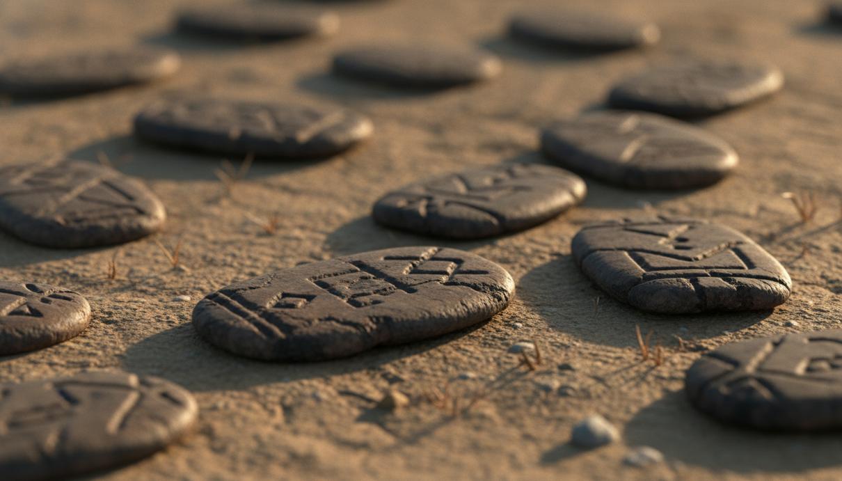 Древние плоские кости с насечками и темными пятнами на сухой каменистой почве