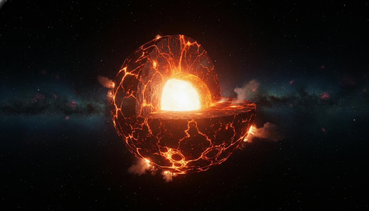 Ученые связали условия формирования планет с вероятностью зарождения жизни Раскаленная протопланета с разделяющимися слоями мантии и ярким металлическим ядром в темном космосе