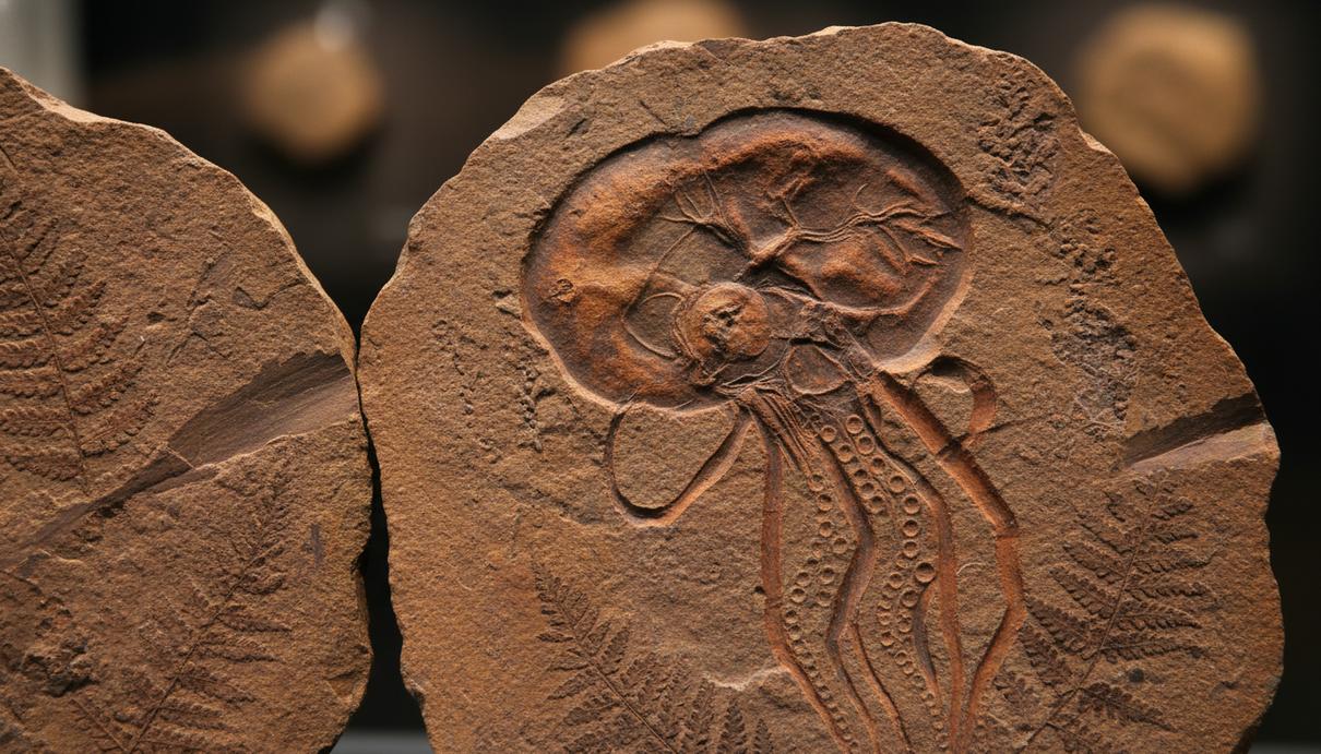 Ископаемый «древнейший осьминог» оказался родственником наутилуса Окаменелость древнего моллюска в расколотом сером камне с четким отпечатком мягких тканей.